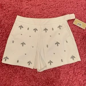 Micheal Kota white crystal encrusted shorts NWT